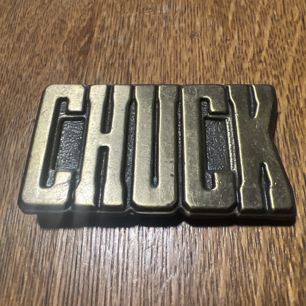 Vintage M.B.C.I. Solid Brass Name Belt Buckle – USA Cast Brass –CHUCK– 1970s B12